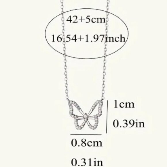 Rhinestone Alloy Butterfly Necklace Classic Style Silver plated - Picture 5 of 9